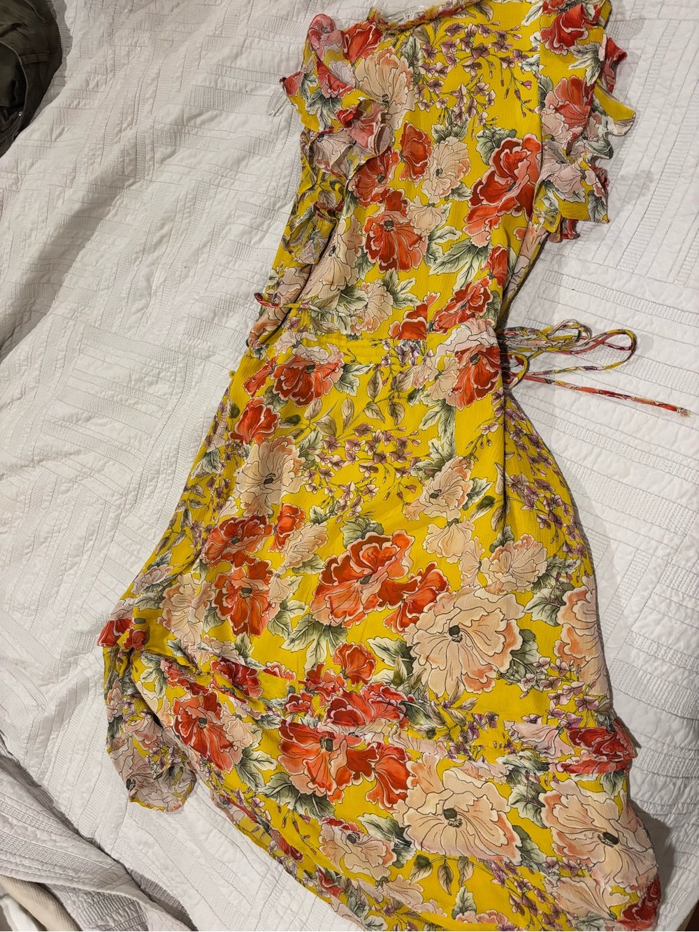 dolan Yellow Floral Asymmetrical Wrap Dress